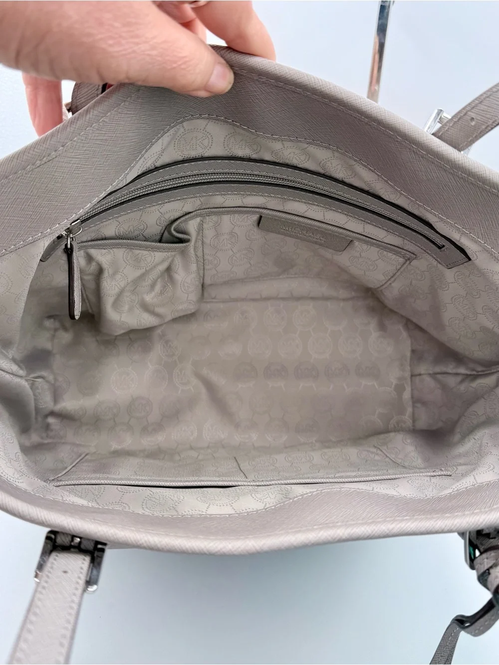 Michael Kors Jet Set Travel Grey Saffiano Leather Tote with Silver Hardware